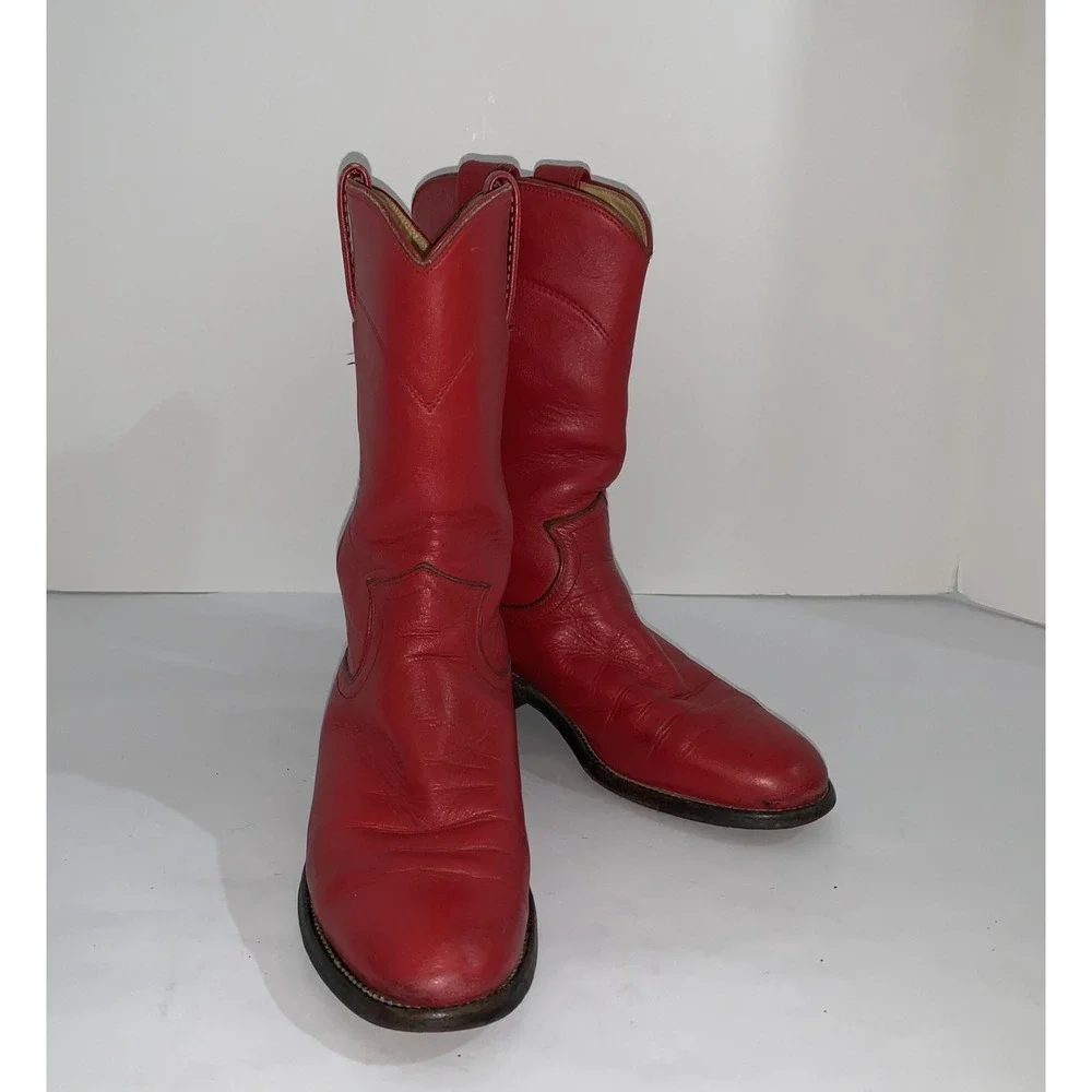 Justin Boots Womens 5A Red Leather Western Cowgirl Mid Calf Pull On 3055